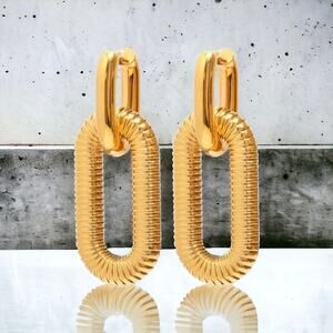 NEW 18K yellow gold plated double hoop drop earrings jewelry B8A